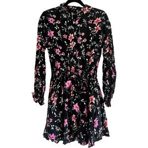 NWT Free People Lighten Up Floral Mini Dress, Long Sleeves, Black, Size SMALL